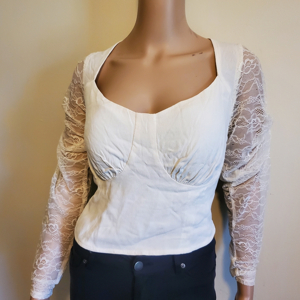 Wild Fable White Lace Sleeve Blouse